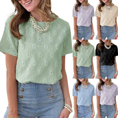 Embroidery-Style Floral Jacquard Top T-Shirt For Women