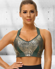 High Impact Sparkly Padded Racerback Bras-Green