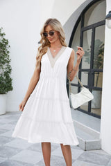 V-neck Dresses Sleeveless Pleated Ruffle Elegant Dress Beach Summer
