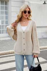 Loose Long-sleeved V-neck Twisted Knitted Sweater Coat