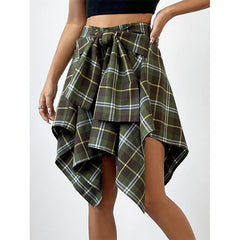All-match High Waist Irregular Plaid Skirt