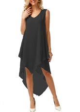 Sleeveless Solid Color Irregular Chiffon Dress