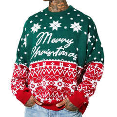 Men's Knitted Jacquard Loose Round Neck Pullover Sweater For And And Christmas