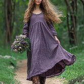 Linen Retro Bohemian Pleated High-Waisted Casual Dress