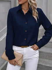 Casual Solid Color Long Sleeve Blouse Shirt,Long Sleeve Tops