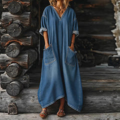 Casual Loose-fit Midi Denim Dress