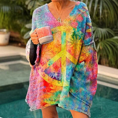 Elegant Digital Printing Casual Loose Sweater Dress