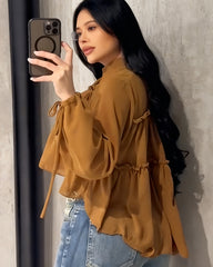 Chiffon Ruffle Long Sleeve Shirt