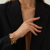 INS Style Titanium Steel Bracelet For Women, 18K Gold Plated Stainless Steel, Trend Wavy Bangle Jewelry