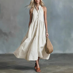 Casual Loose Linen Button-Down Vest Dress
