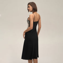 Satin-chiffon Lace Patchwork Slip Dress With A Backless Designperfect As Loungewear