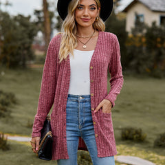 Fall Clothing Sunken Stripe Solid Color Long Sleeve Sweater