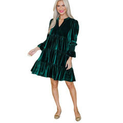 Long Sleeve Christmas Skirt Velvet Cake Dresses With Puffy Sleeves And V-Neck Mini Skirt Elegant Short Dress For Party Clothing