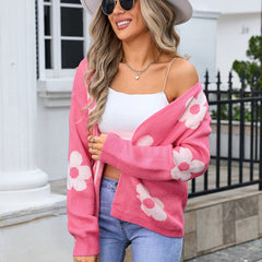 Sweater Plus Size Cardigan Flower Knitted