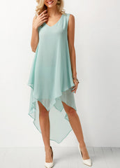 Sleeveless Solid Color Irregular Chiffon Dress