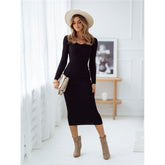 Midi Dress Solid Color Knitted Dress