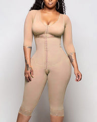Bodyshaper For Hook And Eye Closure Long Sleeve Tummy Control Breast Support Bodysuit Shapewear