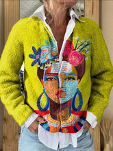And Style Loose 3D Printed Knitted Cardigan Sweater