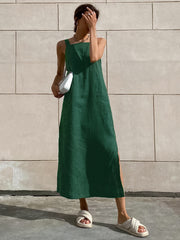 Casual Cotton And Linen Loose Strap Dress
