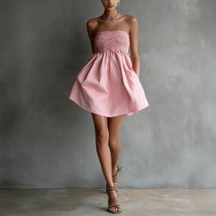 Solid-Colored Strapless Tube Dress