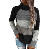 Contrasting Color Hollow Stitching Sweater Turtleneck Sweater Women