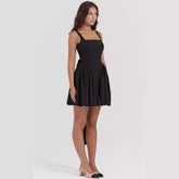 Square Neck Sleeveless Dress With Backless Bow Design Slim Short Dresses For Clothing
