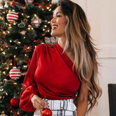 Red Striped Solid Color Long Sleeved Pullover Vest