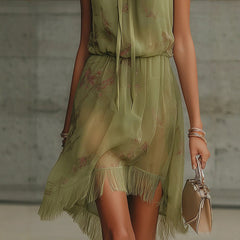 V-neck Waist Trimming Ruffles Elegant Dress