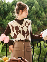 Knitted Vest Rhombus V-neck Bandage Dress Sweater
