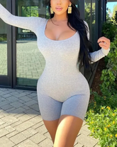 Long Sleeve Ribbed Playsuit
