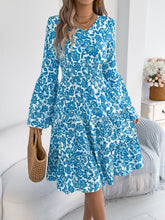 Vintage Bell Sleeve Ruffle Trim Tie Waist A-Line Dress