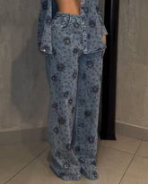 Floral Beaded Sparkling Straight Leg Jeans