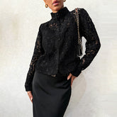 Lace Blouse For Cardigan-style Top With A Stand-up Collar