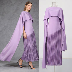 Misty Purple Asymmetrical Fringe Cloak-Style Evening Gown Long Dress