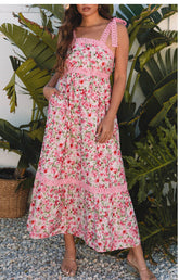 Floral Lace Tied Strap Empire Waist Maxi Dress