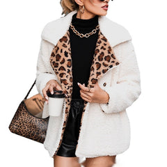 Clothing Leopard Splicing Plush Long Sleeve Coat