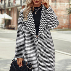 Elegant Suit Collar Long Hidden Hook Wool Coat Women