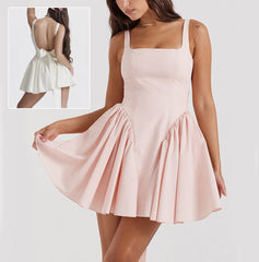 Square Neck Sleeveless Dress With Backless Bow Design Slim Short Dresses For Clothing