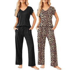 Home Wear Short-Sleeve Long-Pants Printed Set