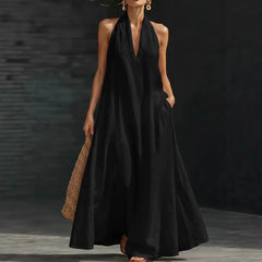 Casual Solid Color V-Neck Dress
