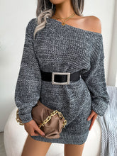 Casual Off-Shoulder Colorful Lantern Sleeve Knit Sweater Dress