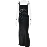 Chic Strapless Lace-Patchwork Evening Gown Long Street-Style Slim-Fit Slip Dress With Open Back