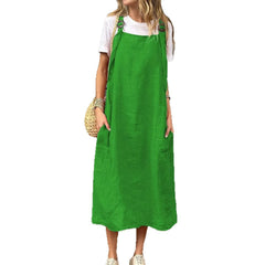 Adjustable Shoulder Strap Casual Cotton And Linen Dress