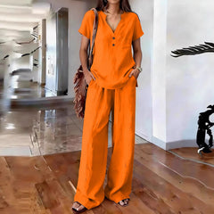 Casual Solid-Colored Cotton And Linen Set