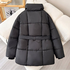Plaid Sewing Lapel Coat With Lace-up Design Loose Solid Thick Jacket Outerwear Clothing