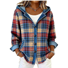 Womens Trendy Plaid Contrast-color Jacket
