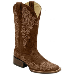 Embroidered And Printed Chunky-Heel Square-Toe Mid-Calf Knight Boots