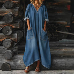 Casual Loose-fit Midi Denim Dress