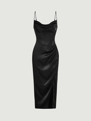 Elegant Satin Split Dress �& Chic Evening Style