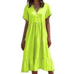 Solid-color Short-sleeve Pleated Dress